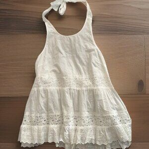 White Eyelet Lace Ruffle Halter Top